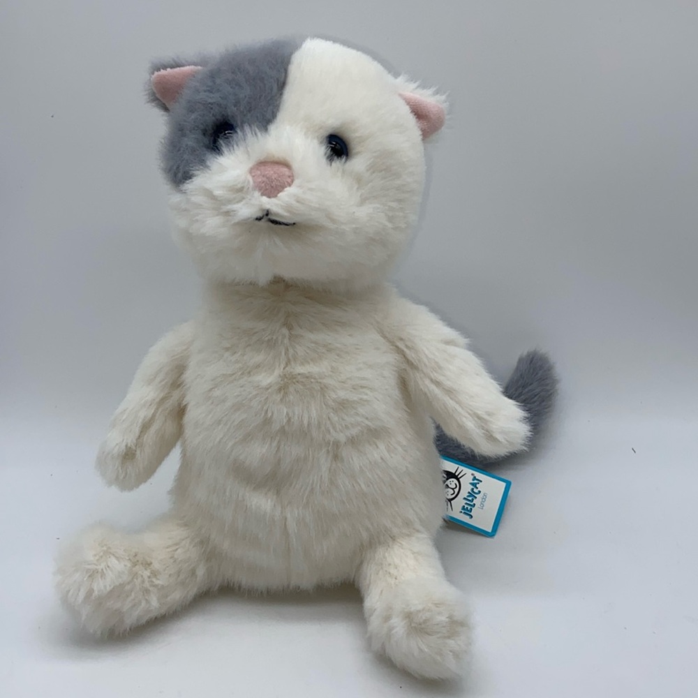 Jellycat Munchkin Cat Soft Plush Stuffed Animal Kitten Kitty White Grey Retired